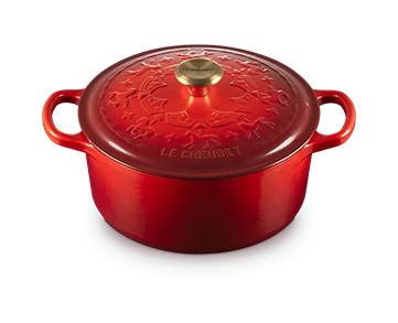 旋轉木馬系列 琺瑯鑄鐵圓鍋22cm 櫻桃紅  金頭