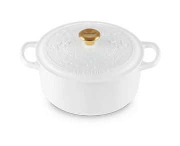 旋轉木馬系列 琺瑯鑄鐵圓鍋22cm 棉花白  金頭