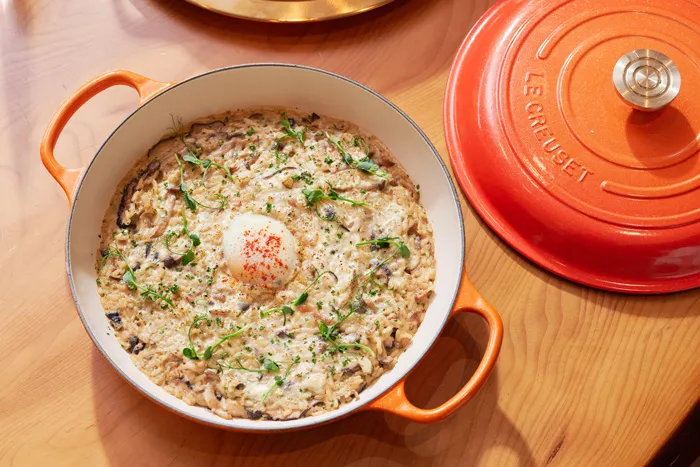 Paella style seasonal mushroom risotto / Porcini / 63°C egg / Boursin cream cheese 西班牙式季節蕈菇燉飯 / 牛肝菌 / 63度溫泉蛋 / 柏森香蒜奶油起司