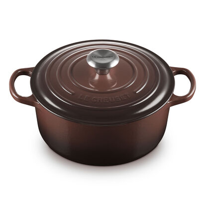 典藏琺瑯鑄鐵圓鍋24cm(巧克力棕-鋼頭-內鍋白) image number 1