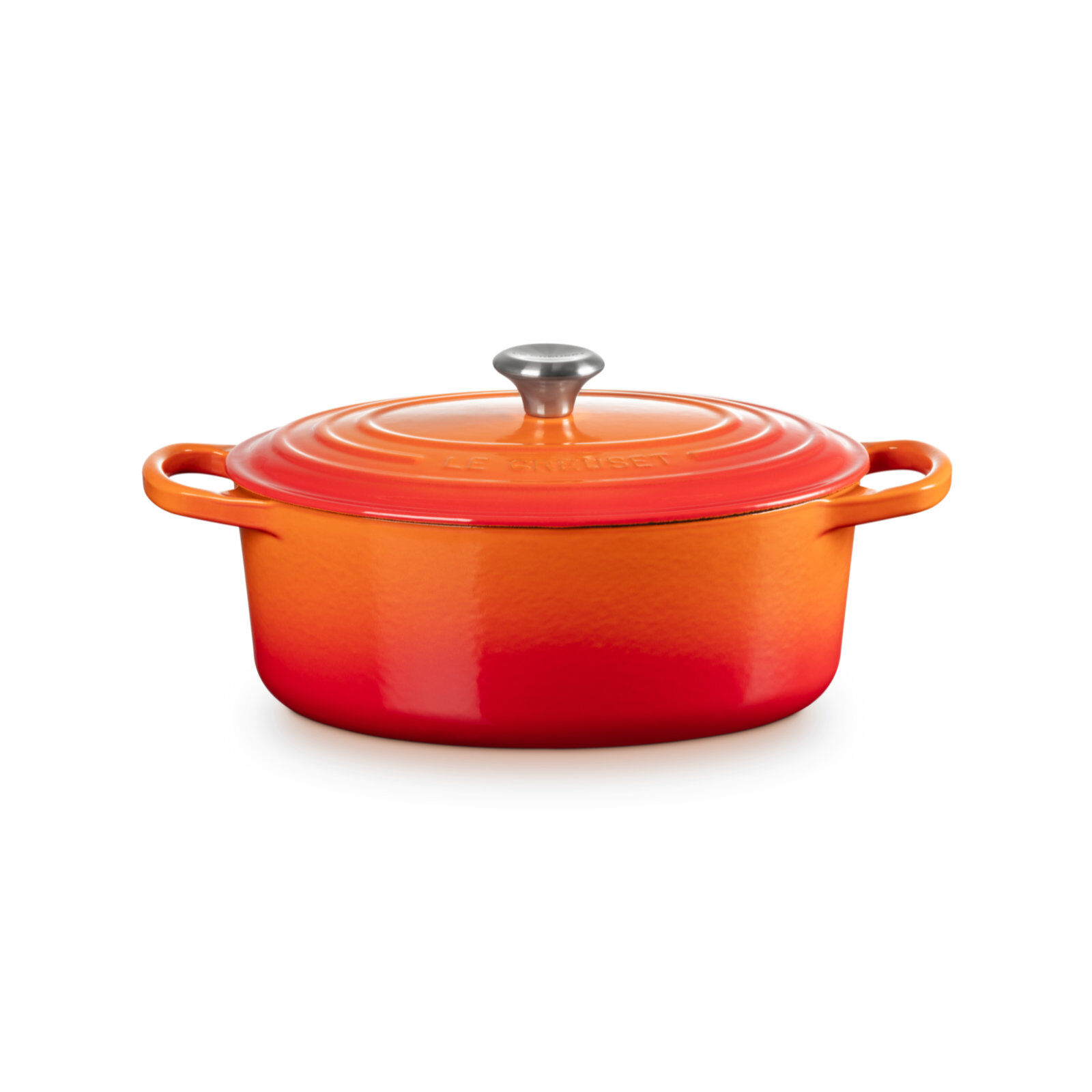 典藏琺瑯鑄鐵橢圓鍋25cm(火焰橘-鋼頭-內鍋白) 090 | Le Creuset 台灣