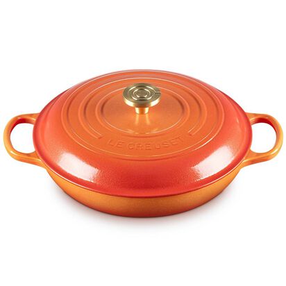 典藏琺瑯鑄鐵淺底鍋30cm (流金火焰橘-百年限定淡金頭) image number 1