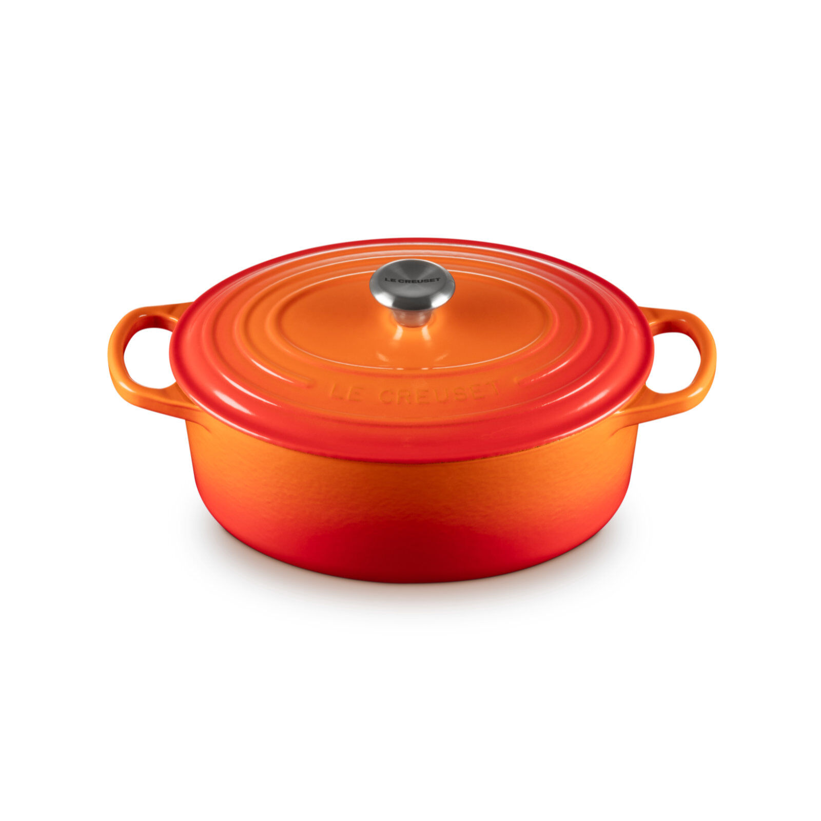 典藏琺瑯鑄鐵橢圓鍋25cm(火焰橘-鋼頭-內鍋白) 090 | Le Creuset 台灣