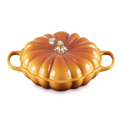 萬聖節系列琺瑯鑄鐵南瓜造型淺底鍋28cm(珊瑚橘-金頭-內鍋白) image number 1