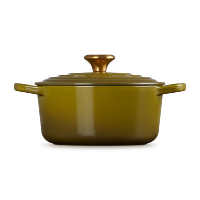 典藏琺瑯鑄鐵圓鍋22cm(橄欖綠-金頭-內鍋白) image number 2