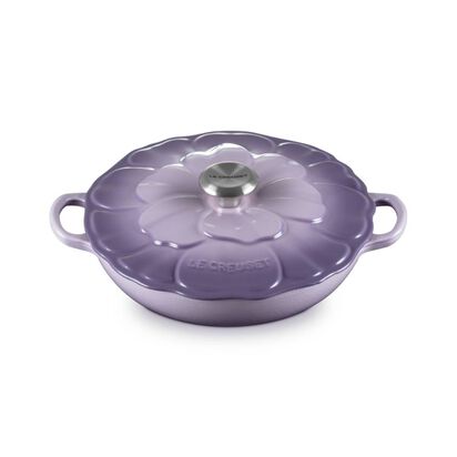 典藏琺瑯鑄鐵淺底鍋26cm(輕荷花妍-鋼頭-內鍋白)