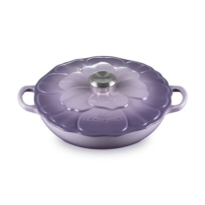 典藏琺瑯鑄鐵淺底鍋 26cm (輕荷花妍/藍鈴紫-鋼頭-內鍋白) image number 1