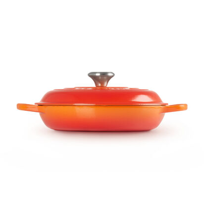 典藏琺瑯鑄鐵淺底鍋26cm(火焰橘-鋼頭-內鍋白) image number 2