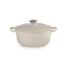 典藏琺瑯鑄鐵圓鍋20cm(杏仁奶茶-鋼頭-內鍋白)