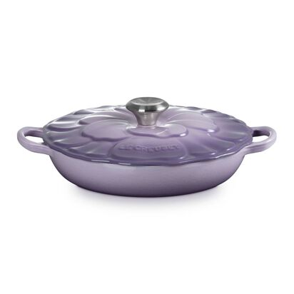典藏琺瑯鑄鐵淺底鍋 26cm (輕荷花妍/藍鈴紫-鋼頭-內鍋白) image number 1