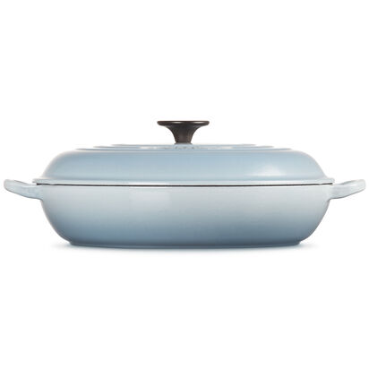 琺瑯鑄鐵淺底鍋30cm(海岸藍-電木頭-內鍋白) image number 2
