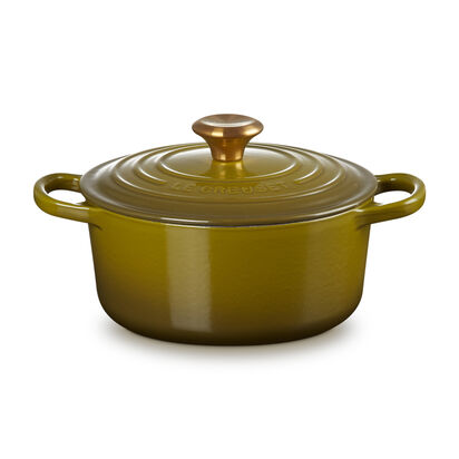 典藏琺瑯鑄鐵圓鍋22cm(橄欖綠-金頭-內鍋白) image number 0