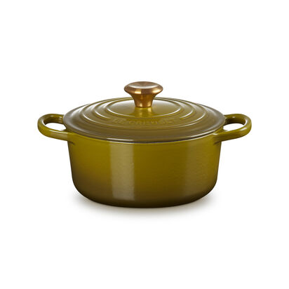典藏琺瑯鑄鐵圓鍋18cm(橄欖綠-金頭-內鍋白) image number 0