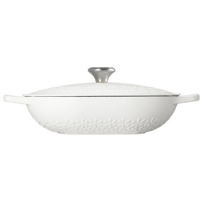典藏琺瑯鑄鐵橢圓鍋 31cm (棉花白/縷空雕花-鋼頭-內鍋白) image number 1