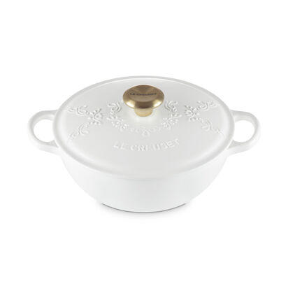 典藏琺瑯鑄鐵媽咪鍋24cm(永恆花蕾系列/棉花白-淡金頭-內鍋黑) image number 1