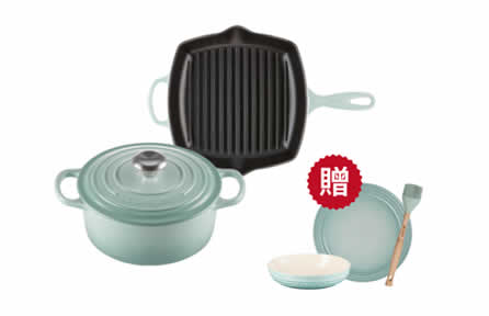 典藏26cm單耳單柄方鐵烤盤 或 典藏26cm 單耳單柄圓鐵煎盤 + 典藏圓鐵鍋18cm 加贈深圓盤20cm + 圓盤23cm + V油刷