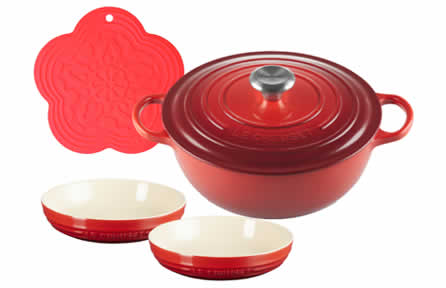 典藏媽咪鐵鍋 26cm + 深圓盤 20cm 2入 + 花型隔熱墊