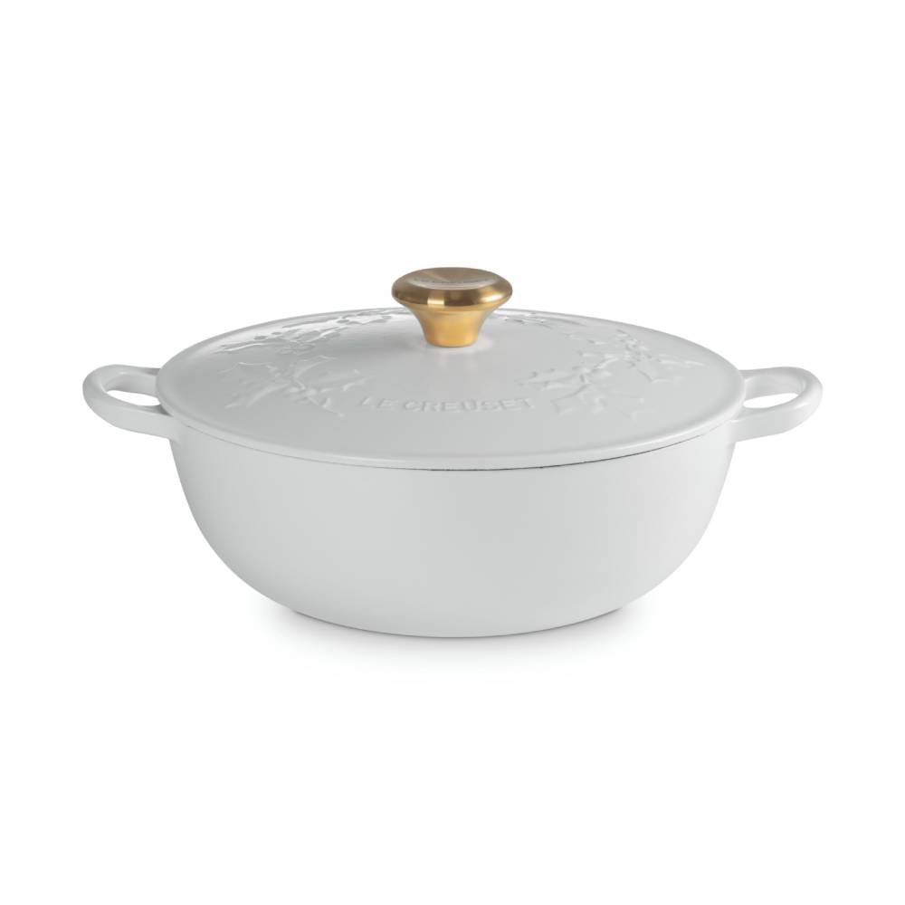 琺瑯鑄鐵媽咪鍋 26cm (歡樂耶誕/棉花白-金頭-內鍋白)