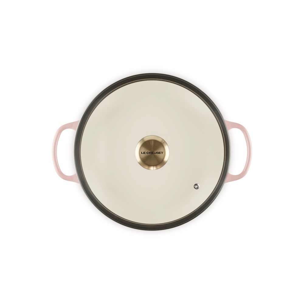 典藏琺瑯鑄鐵淺底鍋 附玻璃蓋 (淡金頭-內鍋白) image number 3