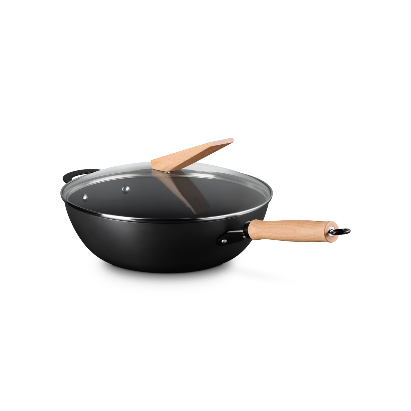 Carbon Steel Wok w/ Glass Lid Wooden Handle image number 1