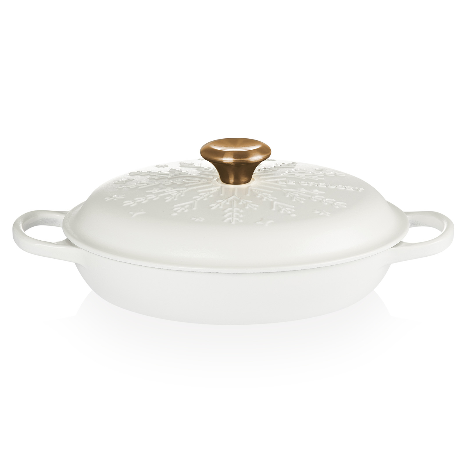典藏琺瑯鑄鐵淺底鍋(冬日雪花 /棉花白-金頭-內鍋白) image number 1