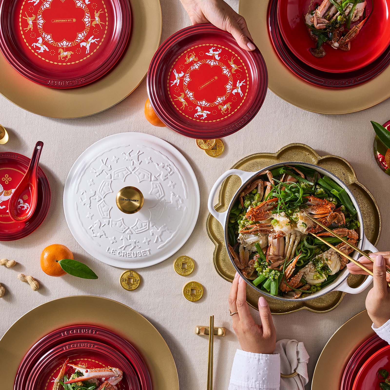 旋轉木馬系列琺瑯鑄鐵圓鍋22cm (棉花白-金頭-內鍋白) image number 5