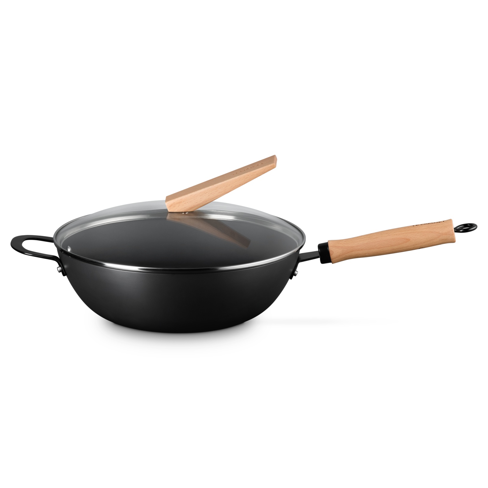 Carbon Steel Wok w/ Glass Lid Wooden Handle image number 0