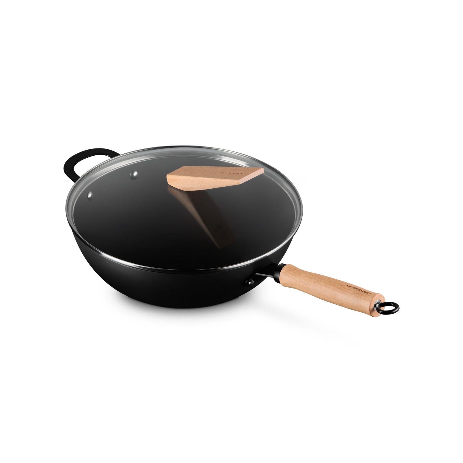 Carbon Steel Wok w/ Glass Lid Wooden Handle image number 3
