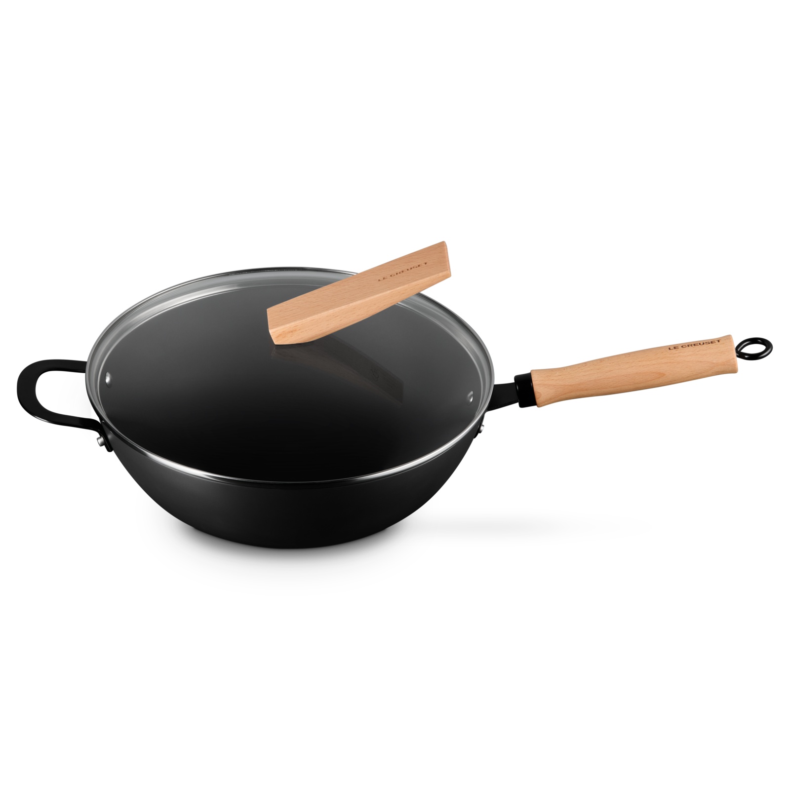 Carbon Steel Wok w/ Glass Lid Wooden Handle image number 4
