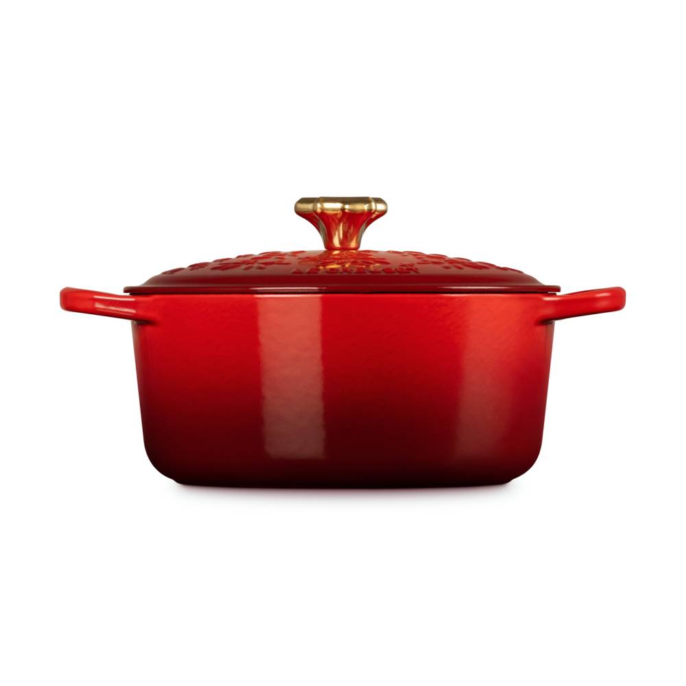 歡樂耶誕琺瑯鑄鐵圓鍋24cm(星型金頭-內鍋白) image number 2