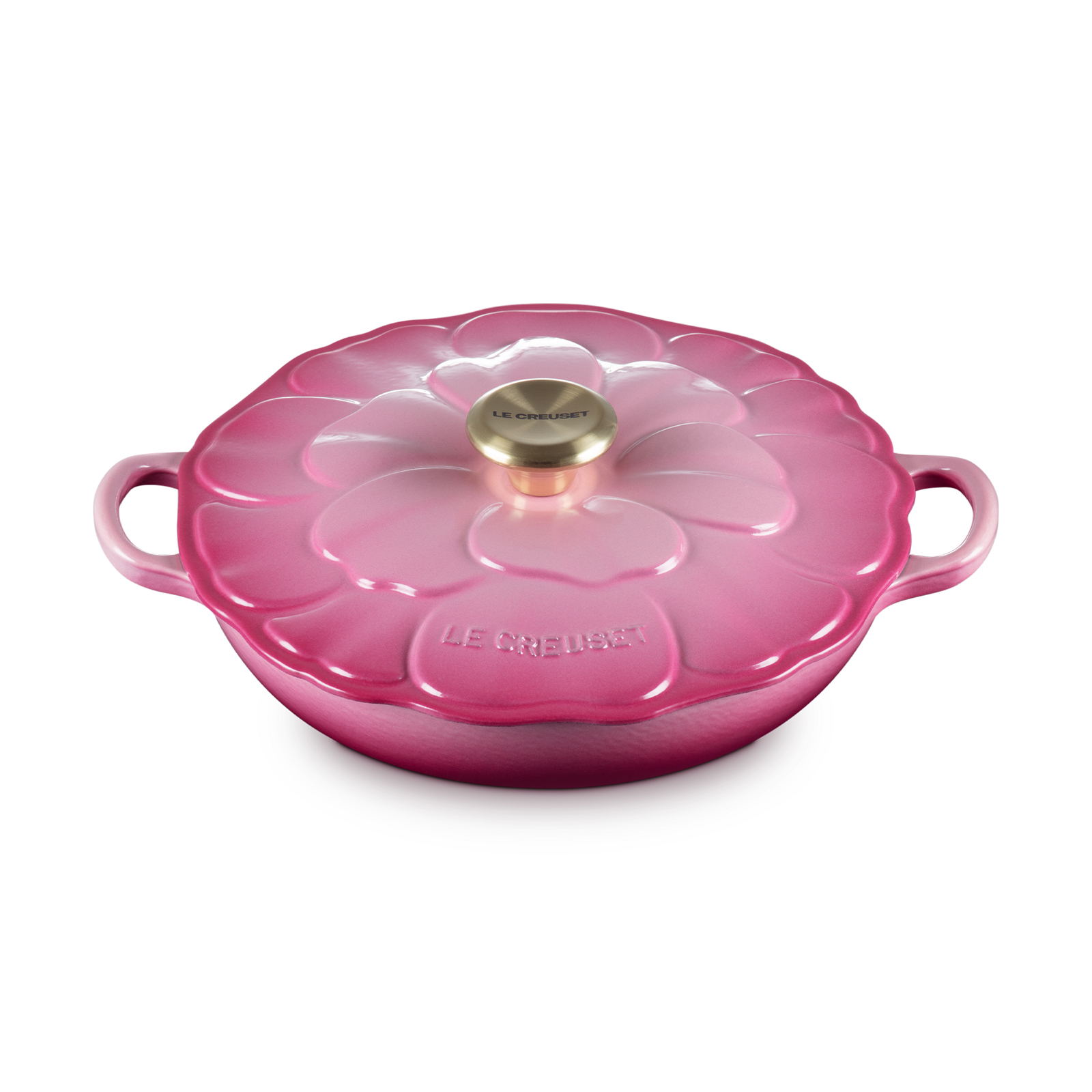 輕荷花妍系列典藏琺瑯鑄鐵淺底鍋 26cm  (淡金頭-內鍋白)