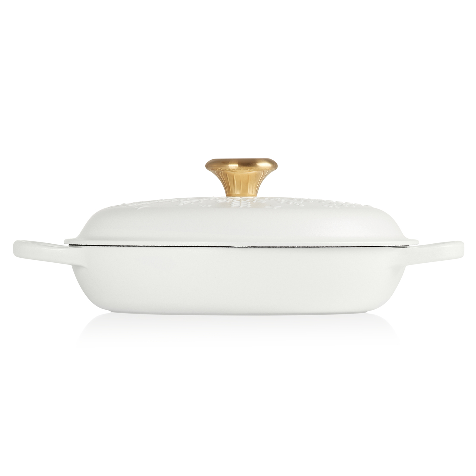 典藏琺瑯鑄鐵淺底鍋(冬日雪花 /棉花白-金頭-內鍋白) image number 2