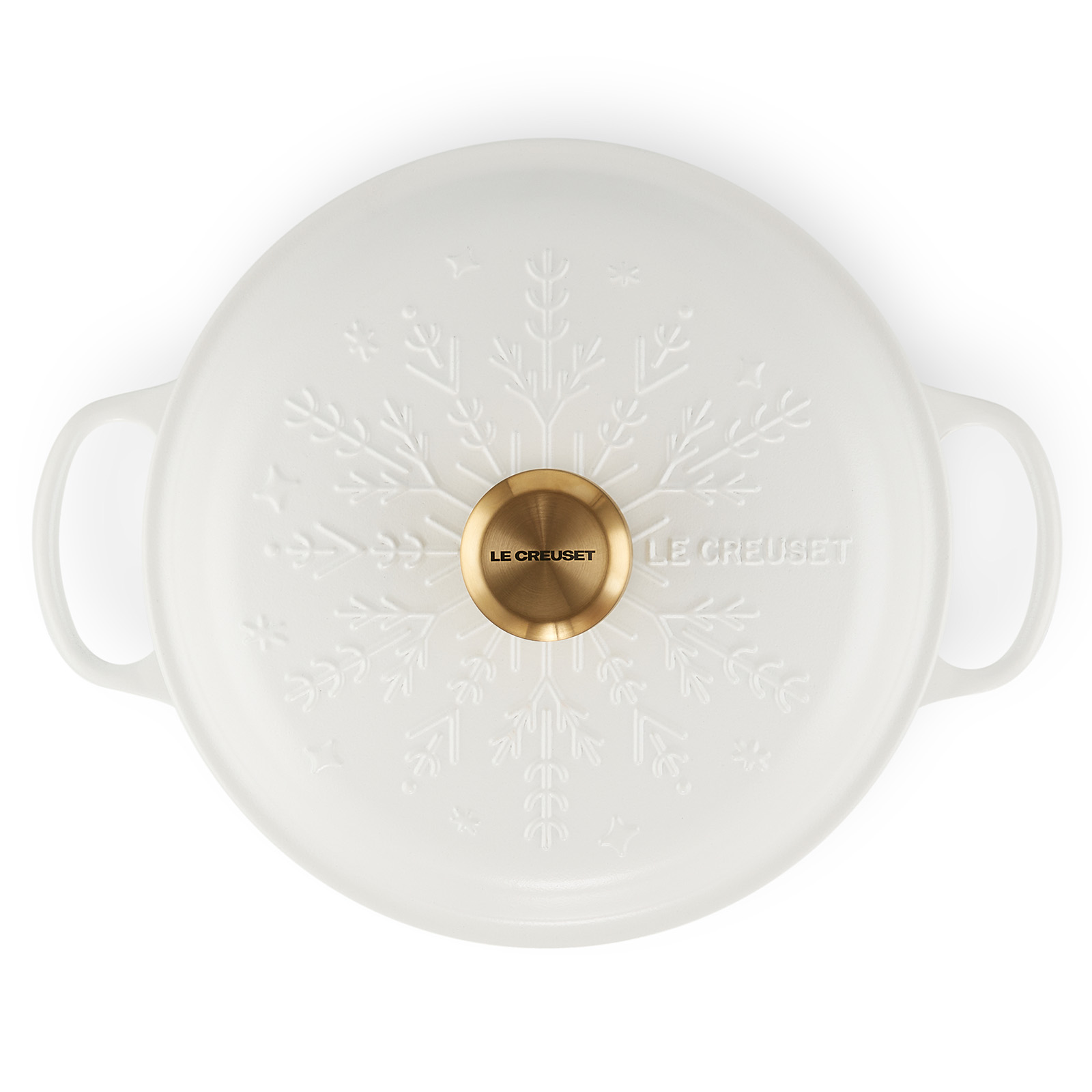 典藏琺瑯鑄鐵淺底鍋(冬日雪花 /棉花白-金頭-內鍋白) image number 3
