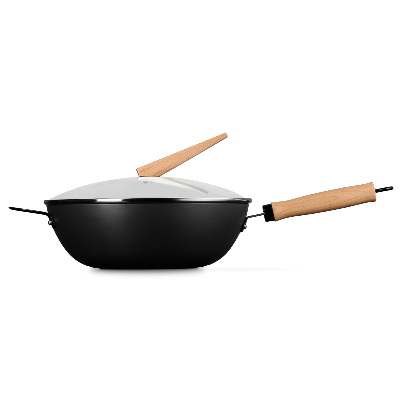 Carbon Steel Wok w/ Glass Lid Wooden Handle image number 2