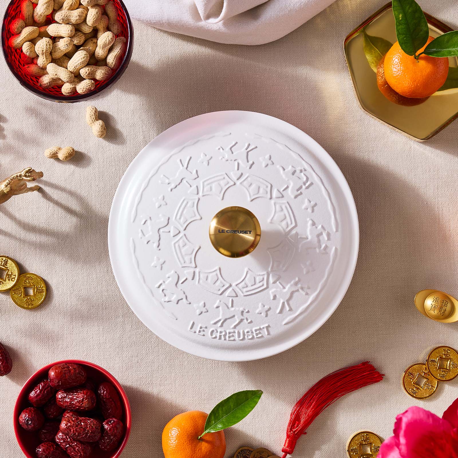 旋轉木馬系列琺瑯鑄鐵圓鍋22cm (棉花白-金頭-內鍋白) image number 7