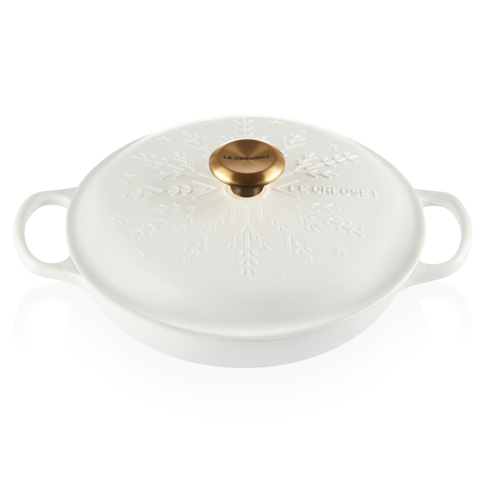 典藏琺瑯鑄鐵淺底鍋(冬日雪花 /棉花白-金頭-內鍋白) image number 0