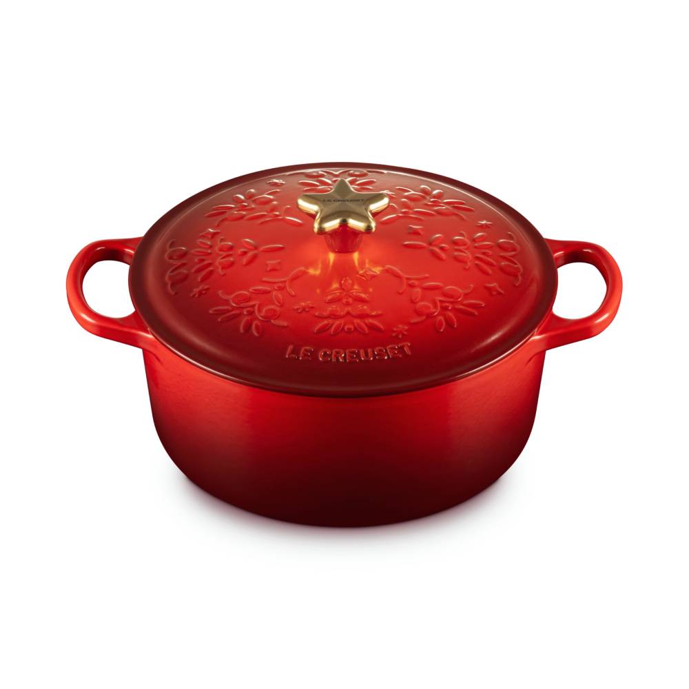 歡樂耶誕琺瑯鑄鐵圓鍋24cm(星型金頭-內鍋白) image number 1